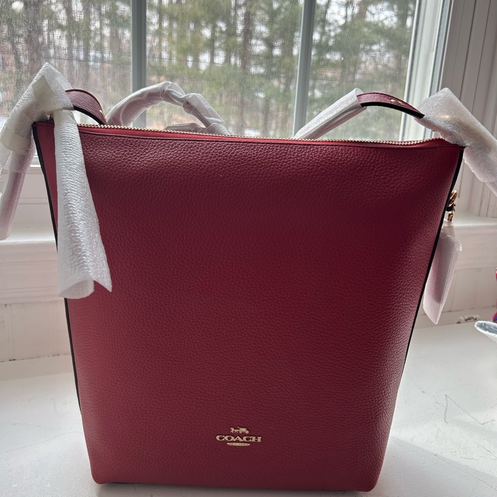 Coach Red Leather Tote Bag